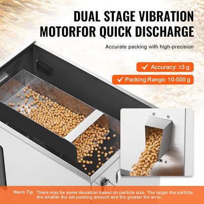 Pulverfüllmaschine, 0,022–1,1 lbs/10–500 g, automatische intelligente Partikelwäge-Füllmaschine, Flaschenbeutel-Pulverfüll-Partikelspender für Teesamen, Getreidepulver, Mehl, Bohnen, Glitzer