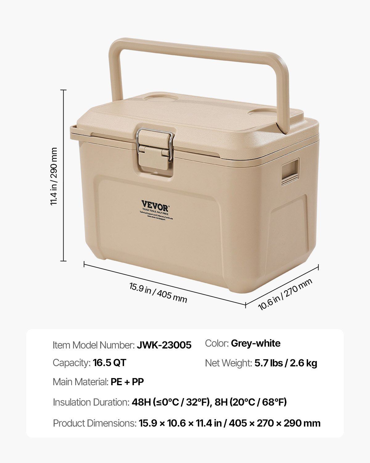 Portable Cooler, 16.5 QT Hard Cooler with Ice Retention, Heavy-Duty Handles and Cup Holder, Lightweight Rigid Material Insulated Portable Cooler, Suitable for Family Picnics and Short Trips