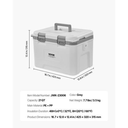 Tragbare Kühlbox, 21 QT, isolierte Kühlbox, Fassungsvermögen 30 Dosen, mit Tragegurt | EU