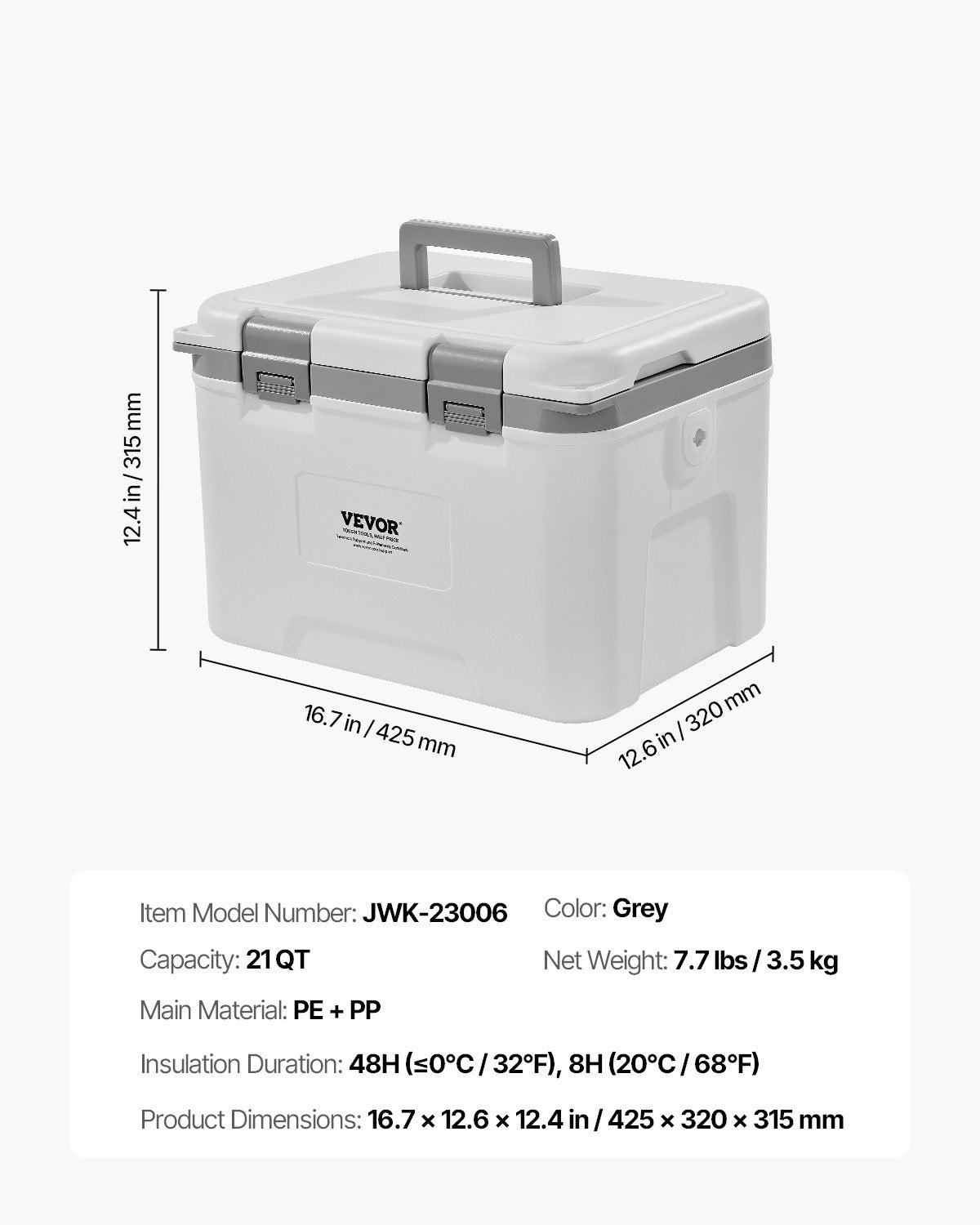 Portable Cooler, 21 QT Hard Cooler with Ice Retention, Heavy-Duty Handles and Strap, Lightweight Rigid Material Insulated Portable Cooler, Suitable for Family Picnics and Short Trips