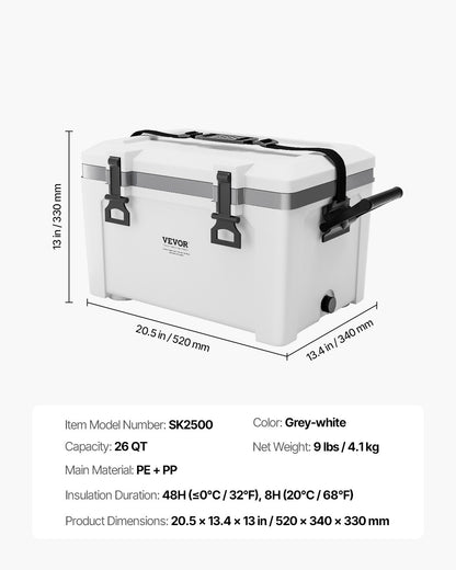Portable Cooler 26 QT Insulated Cooler 38 Can Capacity with Handle Strap
