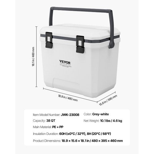 Portable Cooler 38 QT Insulated Cooler 54 Can Capacity with Cup Holder | EU