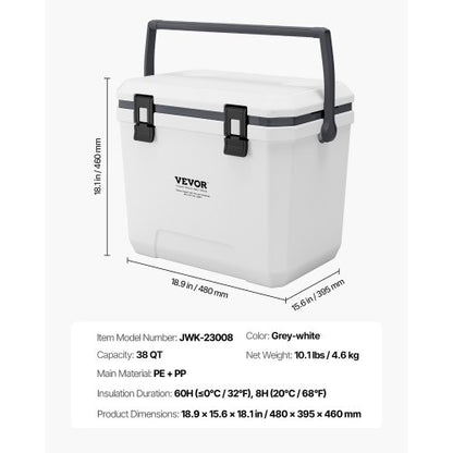 Portable Cooler 38 QT Insulated Cooler 54 Can Capacity with Cup Holder | EU