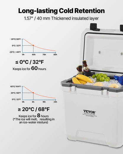 Portable Cooler, 38 QT Hard Cooler with Ice Retention, Heavy-Duty Handles and Cup Holder, Lightweight Rigid Material Insulated Portable Cooler, Suitable for Family Picnics and Long Trips