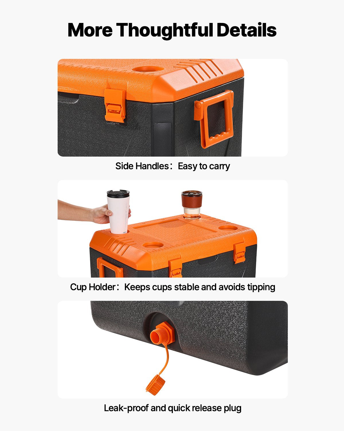 Portable Cooler, 63 QT Hard Cooler with Ice Retention, Heavy-Duty Handles and Cup Holder, Lightweight Rigid Material Insulated Portable Cooler, Suitable for Family Picnics and Long Trips