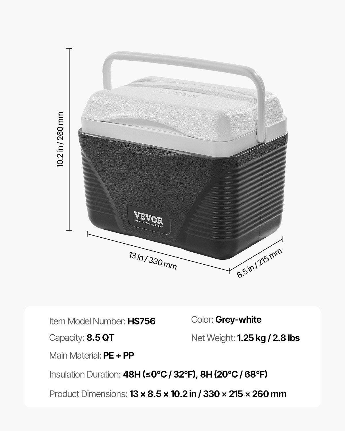 Portable Cooler, 8.5 QT Hard Cooler with Ice Retention and Heavy-Duty Handles, Lightweight Rigid Material Insulated Portable Cooler, Suitable for Family Picnics and Short Trips