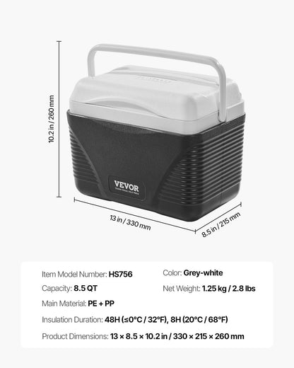 Portable Cooler, 8.5 QT Hard Cooler with Ice Retention and Heavy-Duty Handles, Lightweight Rigid Material Insulated Portable Cooler, Suitable for Family Picnics and Short Trips