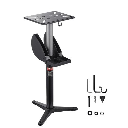 Bench Grinder Stand, Bench Grinder Vise Floor Pedestal with 12" x 10" Mounting Plate, 5-Level Height Adjustable Pedestal Stand with Grinding Wheel Storage Compartment & Heavy-Duty Cast Iron Base
