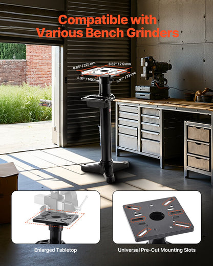 Bench Grinder Stand, Heavy-Duty Bench Grinder and Vise Floor Pedestal with 10.6" x 10.6" Mounting Plate, Pre-Cut Mounting Slots & Water Pot, Compatible with Most Bench Grinders