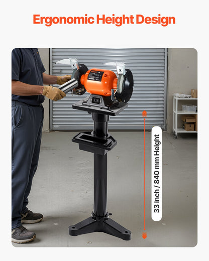 Bench Grinder Stand, Heavy-Duty Bench Grinder and Vise Floor Pedestal with 10.6" x 10.6" Mounting Plate, Pre-Cut Mounting Slots & Water Pot, Compatible with Most Bench Grinders
