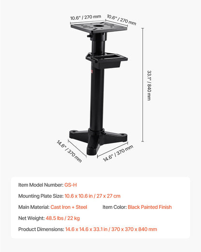 Bench Grinder Stand, Heavy-Duty Bench Grinder and Vise Floor Pedestal with 10.6" x 10.6" Mounting Plate, Pre-Cut Mounting Slots & Water Pot, Compatible with Most Bench Grinders
