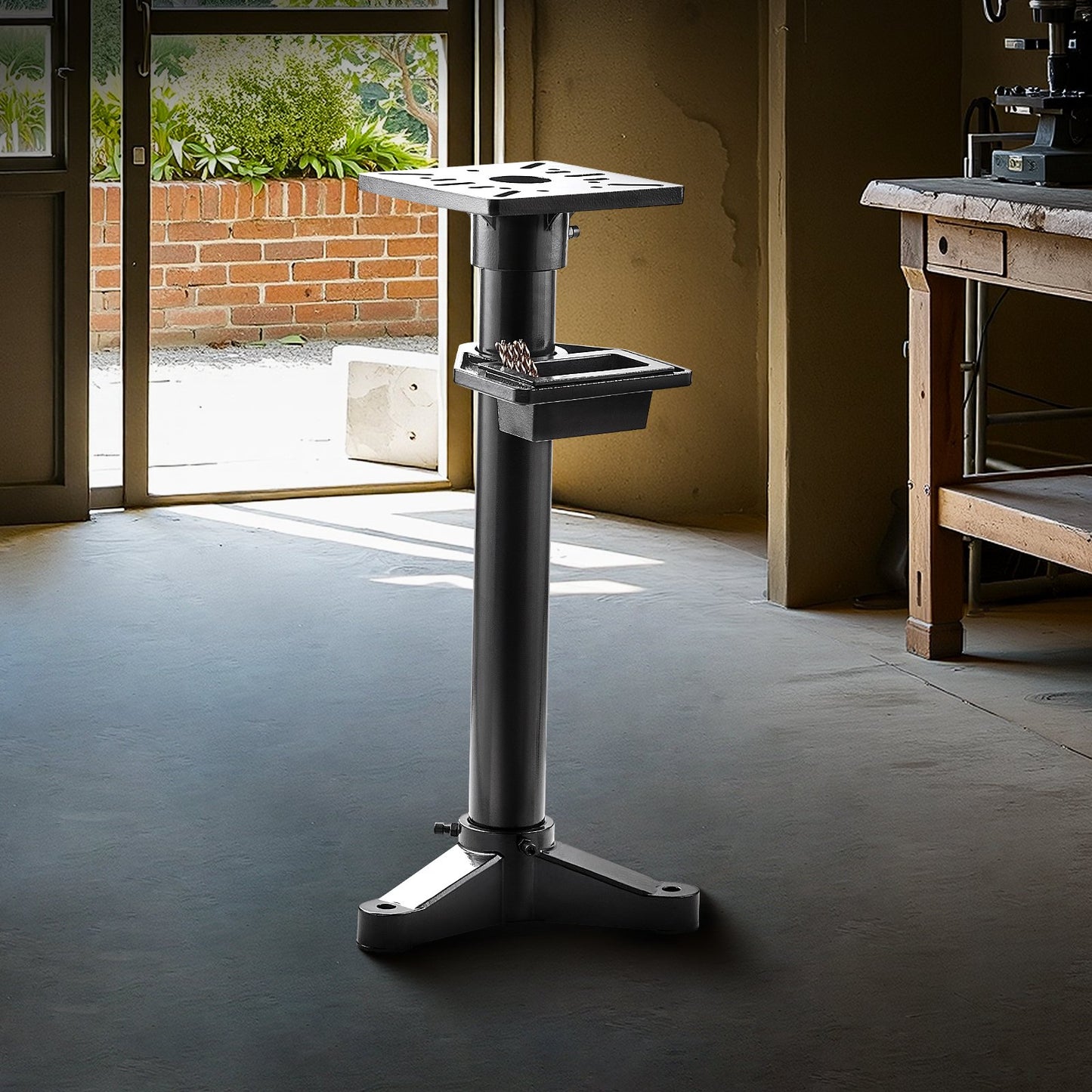 Bench Grinder Stand, Heavy-Duty Bench Grinder and Vise Floor Pedestal with 10.6" x 10.6" Mounting Plate, Pre-Cut Mounting Slots & Water Pot, Compatible with Most Bench Grinders