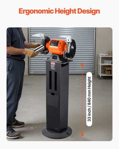 Bench Grinder Stand, Heavy-Duty Bench Grinder and Vise Floor Pedestal with 11" x 6.7" Mounting Plate, Grinding Wheel Storage Compartments & Cast Iron Base, Compatible with Most Bench Grinders