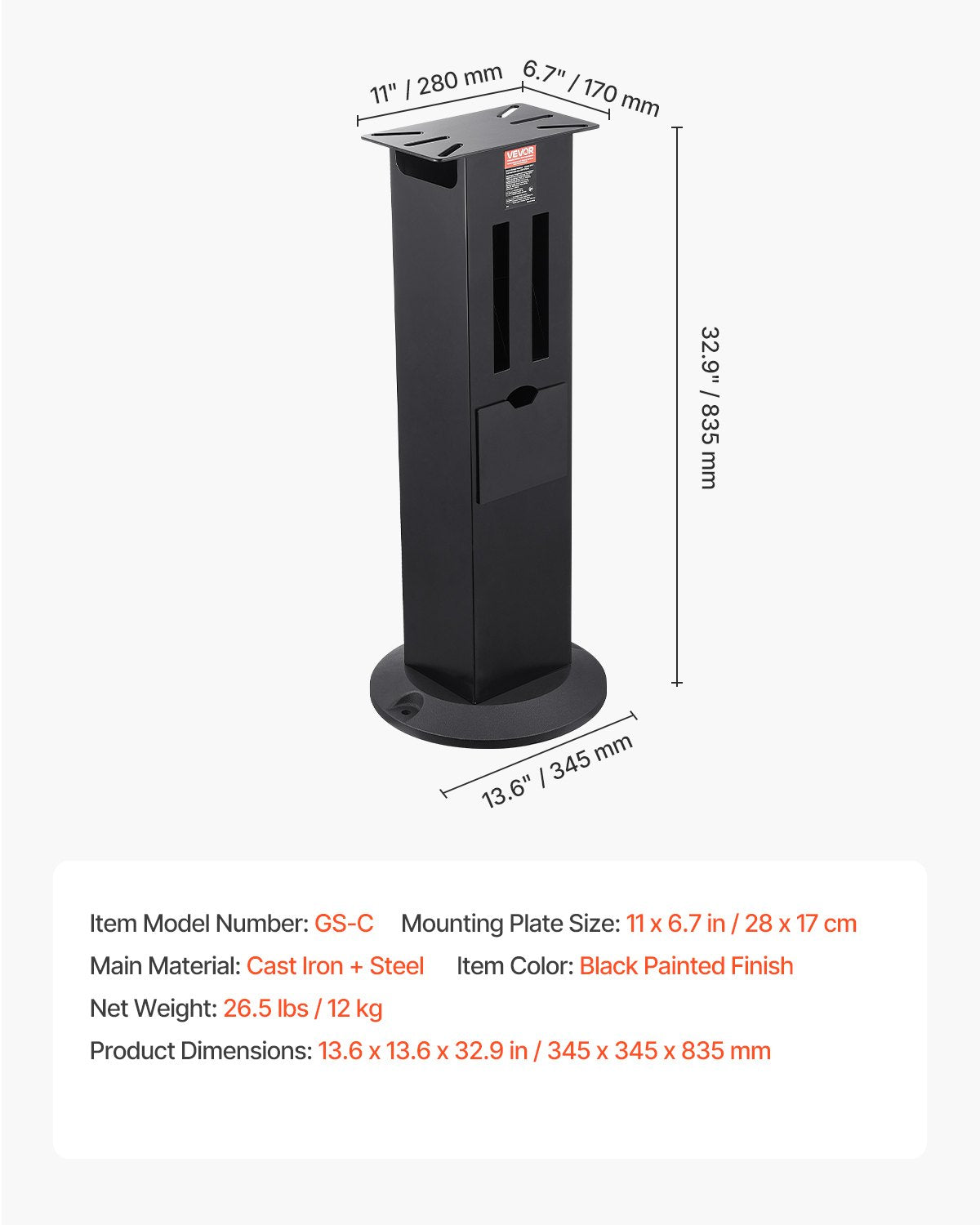Bench Grinder Stand, Heavy-Duty Bench Grinder and Vise Floor Pedestal with 11" x 6.7" Mounting Plate, Grinding Wheel Storage Compartments & Cast Iron Base, Compatible with Most Bench Grinders