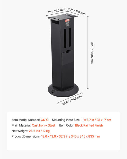 Bench Grinder Stand, Heavy-Duty Bench Grinder and Vise Floor Pedestal with 11" x 6.7" Mounting Plate, Grinding Wheel Storage Compartments & Cast Iron Base, Compatible with Most Bench Grinders