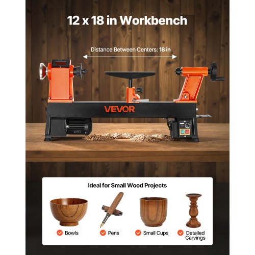 Drehbank für Holzbearbeitung, 1 PS, 12 Zoll x 18 Zoll, Tischdrehbank für Holz mit variabler Geschwindigkeit