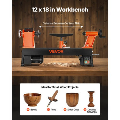 Drehbank für Holzbearbeitung, 1 PS, 12 Zoll x 18 Zoll, Tischdrehbank für Holz mit variabler Geschwindigkeit