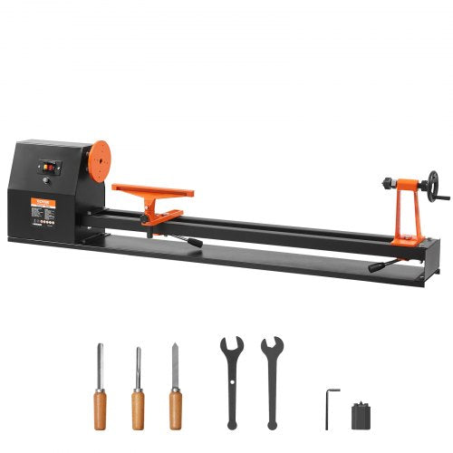 Tabletop Wood Lathe, Dimensions 14x40 inches, Motor Power 0.5 HP 370W, Features Variable Speeds 885/1245/1715/2425 RPM, Includes Chisels, Faceplate, Plastic Handle, Hex Wrench, Ideal for Craf