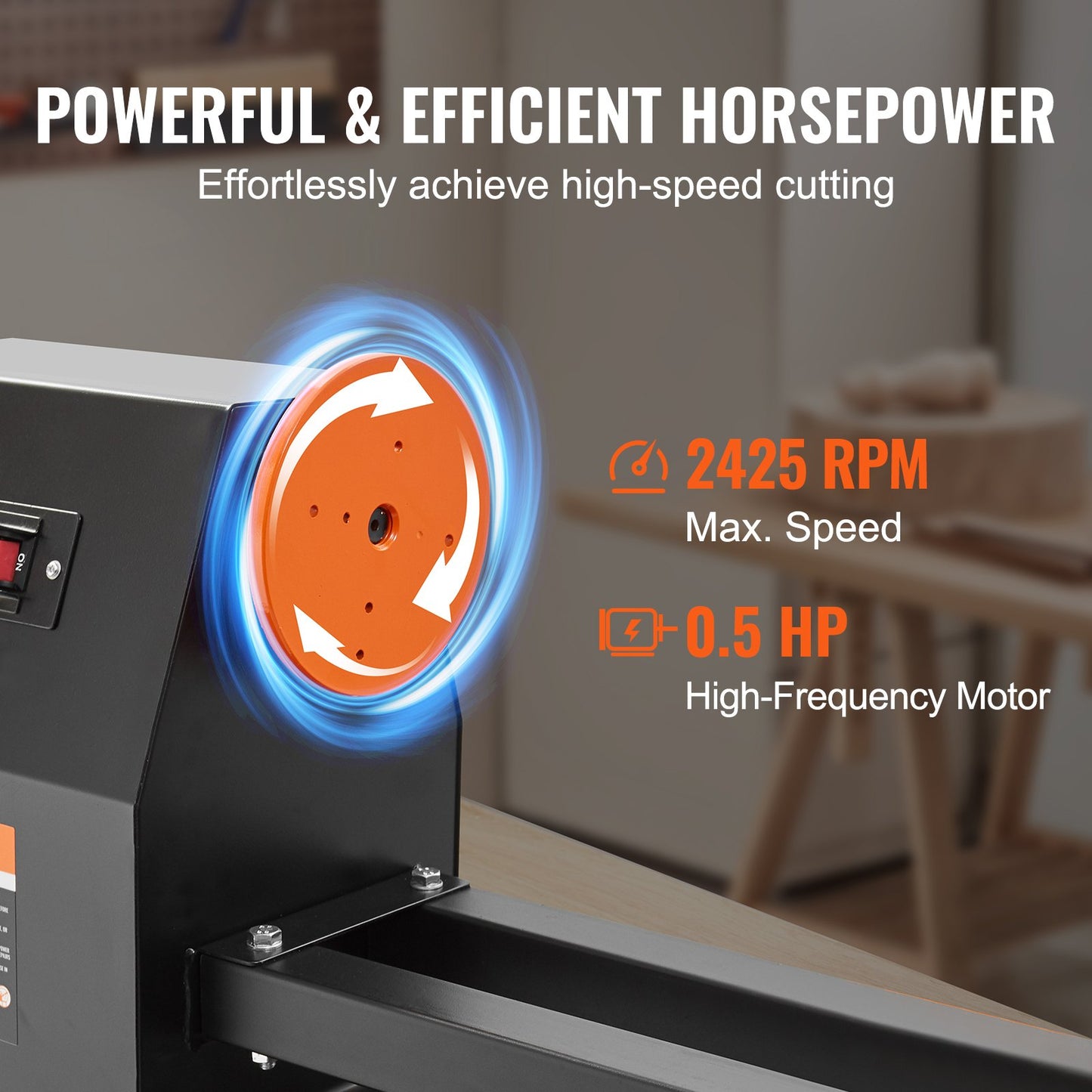 Tabletop Wood Lathe, Dimensions 14x40 inches, Motor Power 0.5 HP 370W, Features Variable Speeds 885/1245/1715/2425 RPM, Includes Chisels, Faceplate, Plastic Handle, Hex Wrench, Ideal for Craf