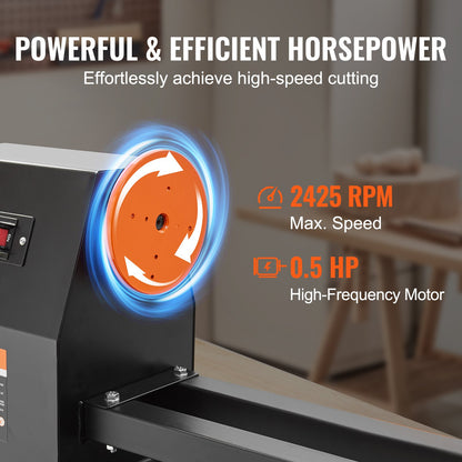 Tabletop Wood Lathe, Dimensions 14x40 inches, Motor Power 0.5 HP 370W, Features Variable Speeds 885/1245/1715/2425 RPM, Includes Chisels, Faceplate, Plastic Handle, Hex Wrench, Ideal for Craf