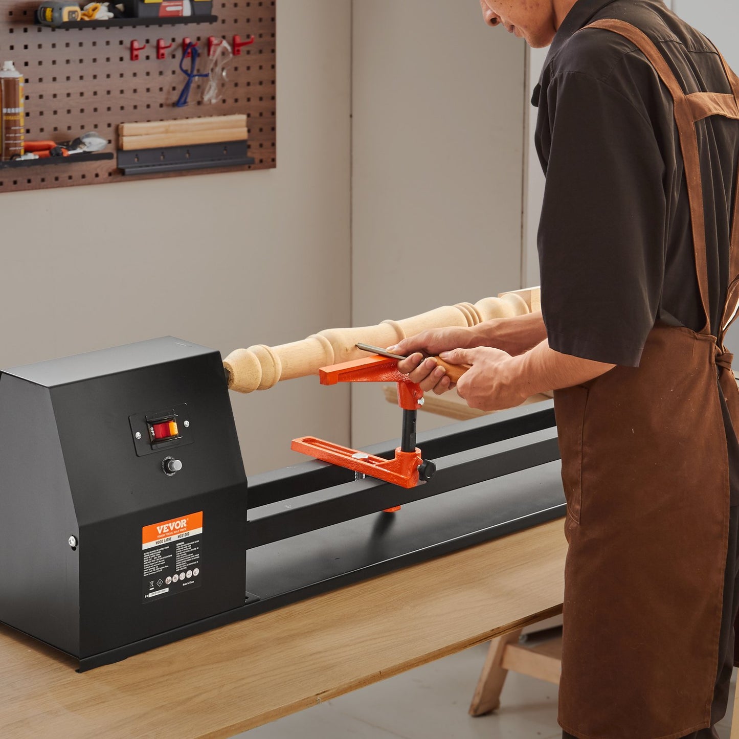 Tabletop Wood Lathe, Dimensions 14x40 inches, Motor Power 0.5 HP 370W, Features Variable Speeds 885/1245/1715/2425 RPM, Includes Chisels, Faceplate, Plastic Handle, Hex Wrench, Ideal for Craf