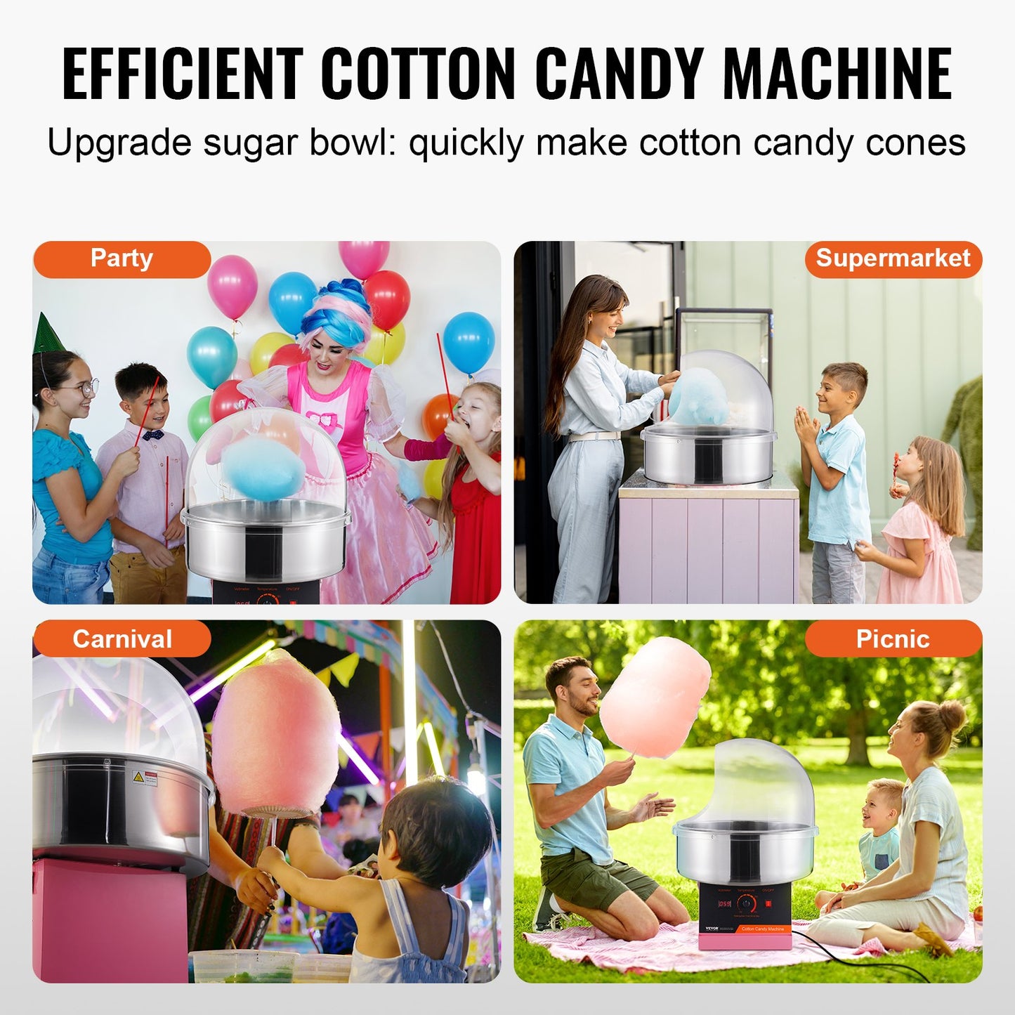 Electric Cotton Candy Maker, 1000W Candy Machine, Commercial Cotton Candy Maker with Lid, Stainless Steel Bowl and Sugar Scoop, Perfect for Home Children's Birthday, Family Party (Pink)
