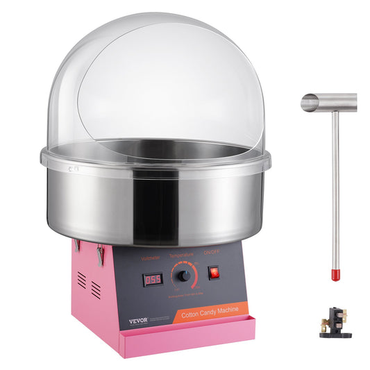 Electric Cotton Candy Maker, 1000W Candy Machine, Commercial Cotton Candy Maker with Lid, Stainless Steel Bowl and Sugar Scoop, Perfect for Home Children's Birthday, Family Party (Pink)