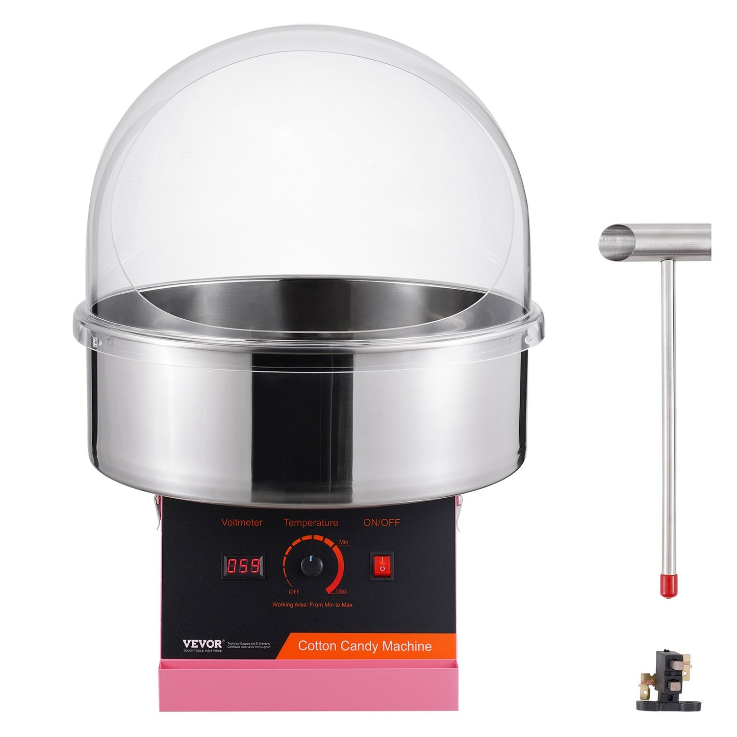 Electric Cotton Candy Maker, 1000W Candy Machine, Commercial Cotton Candy Maker with Lid, Stainless Steel Bowl and Sugar Scoop, Perfect for Home Children's Birthday, Family Party (Pink)