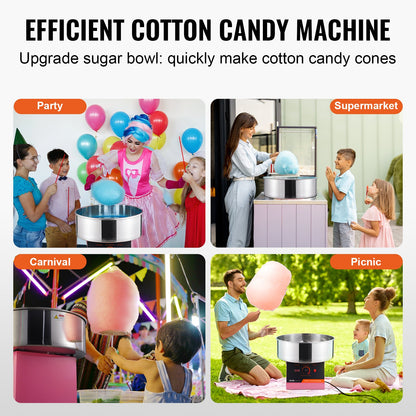 Electric Cotton Candy Machine, 1000W Candy Floss Maker, Commercial Cotton Candy Machine with Stainless Steel Bowl and Sugar Scoop, Perfect for Home Children's Birthday, Family Party (Pink)