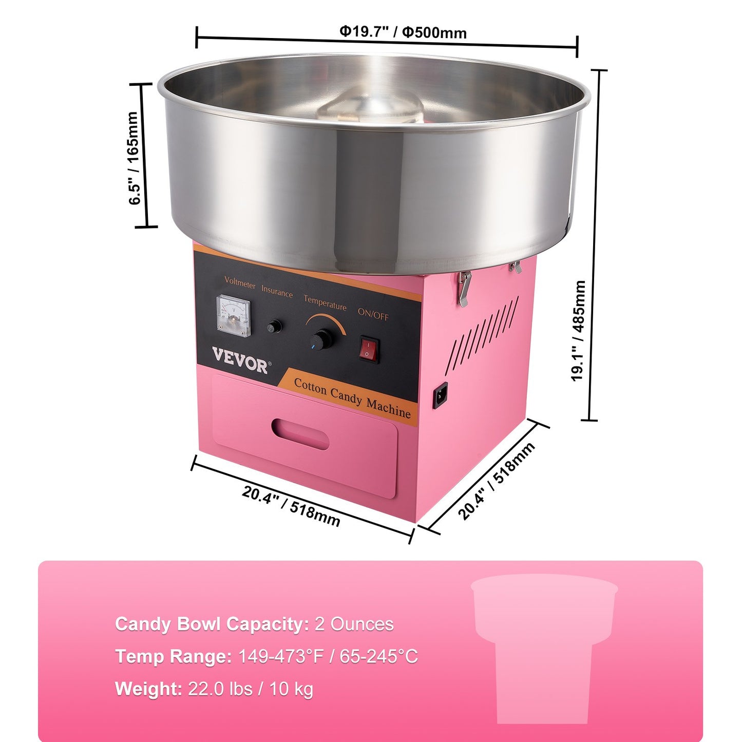 Electric Cotton Candy Machine, 1000W Candy Floss Maker, Commercial Cotton Candy Machine with Stainless Steel Bowl, Sugar Scoop, and Drawer, Perfect for Home Kids Birthday, Family Party Pink