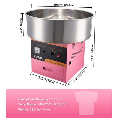 Electric Cotton Candy Machine, 1000W Candy Floss Maker, Commercial Cotton Candy Machine with Stainless Steel Bowl, Sugar Scoop, and Drawer, Perfect for Home Kids Birthday, Family Party Pink