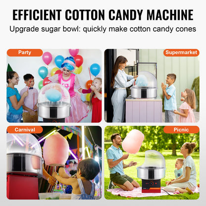 Electric Cotton Candy Machine, 1000W Candy Floss Maker, Commercial Cotton Candy Machine with Lid, Stainless Steel Bowl and Sugar Scoop, Perfect for Home Children's Birthday, Family Party (Red)