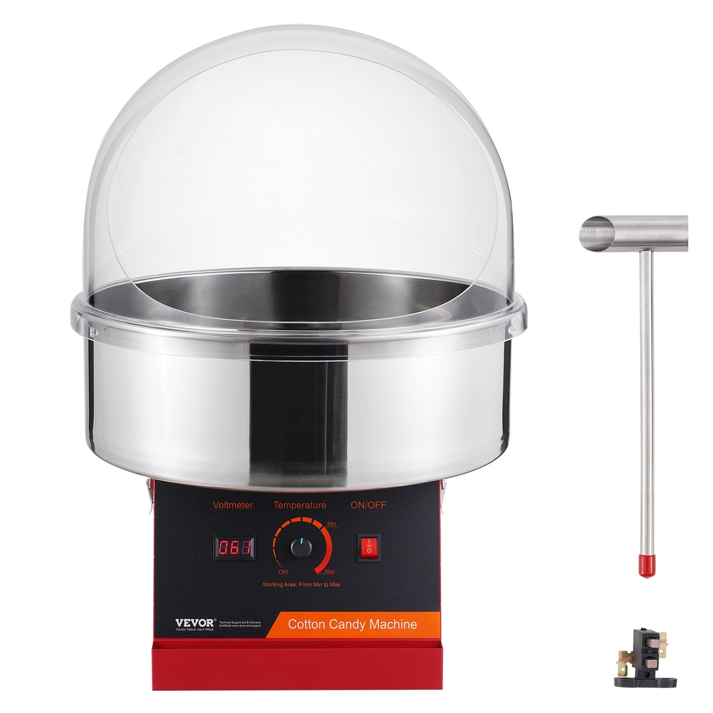 Electric Cotton Candy Machine, 1000W Candy Floss Maker, Commercial Cotton Candy Machine with Lid, Stainless Steel Bowl and Sugar Scoop, Perfect for Home Children's Birthday, Family Party (Red)