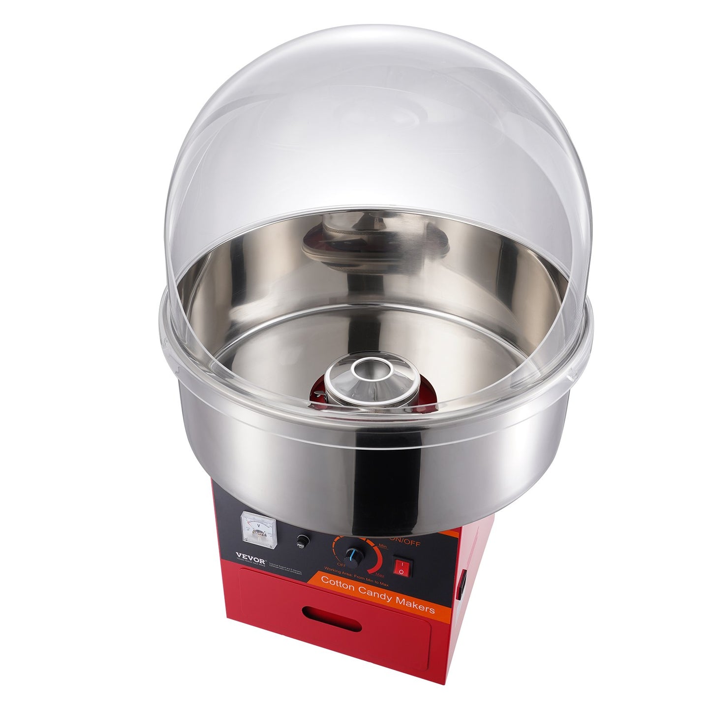 Electric Cotton Candy Maker, 1000W Candy Machine, Commercial Cotton Candy Maker with Lid, Stainless Steel Bowl, Sugar Scoop, Box, Perfect for Home Children's Birthday, Family Party, Red