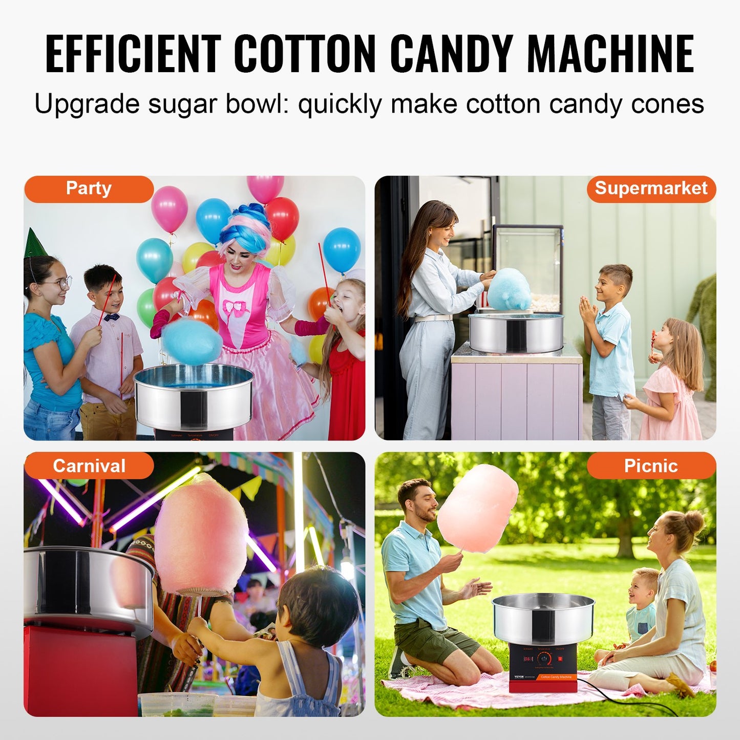 Electric Cotton Candy Machine, 1000W Candy Floss Maker, Commercial Cotton Candy Machine with Stainless Steel Bowl and Sugar Scoop, Perfect for Home Children's Birthday, Family Party (Red)