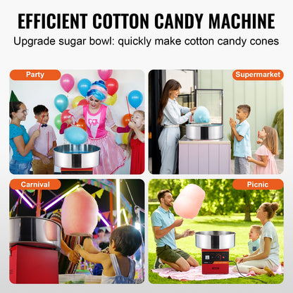 Electric Cotton Candy Machine, 1000W Candy Floss Maker, Commercial Cotton Candy Machine with Stainless Steel Bowl, Sugar Scoop, and Drawer, Perfect for Home Kids Birthday, Family Party, Red
