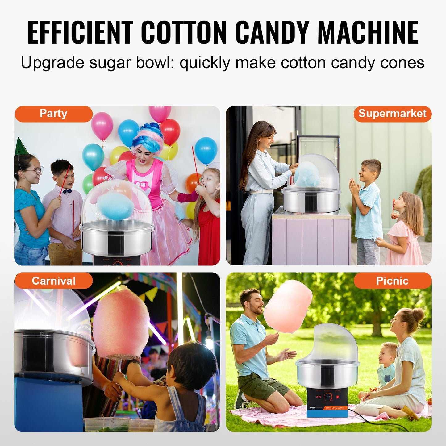 Electric Cotton Candy Maker, 1000W Candy Machine, Commercial Cotton Candy Maker with Lid, Stainless Steel Bowl and Sugar Scoop, Perfect for Home Kids Birthday, Family Party (Blue)