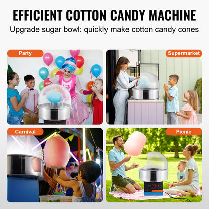 Electric Cotton Candy Maker, 1000W Candy Machine, Commercial Cotton Candy Maker with Lid, Stainless Steel Bowl and Sugar Scoop, Perfect for Home Kids Birthday, Family Party (Blue)