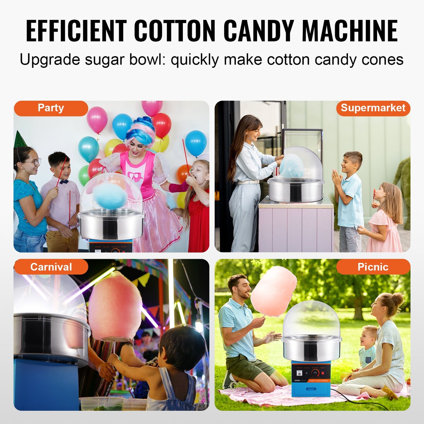 Electric Cotton Candy Maker, 1000W Candy Machine, Commercial Cotton Candy Maker with Lid, Stainless Steel Bowl, Sugar Scoop, Box, Perfect for Home Children's Birthday, Family Party, Blue