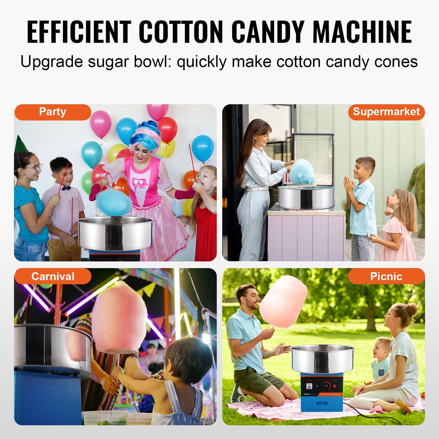 Electric Cotton Candy Machine, 1000W Candy Floss Maker, Commercial Cotton Candy Machine with Stainless Steel Bowl, Sugar Scoop, and Drawer, Perfect for Home Kids Birthday, Family Party, Blue