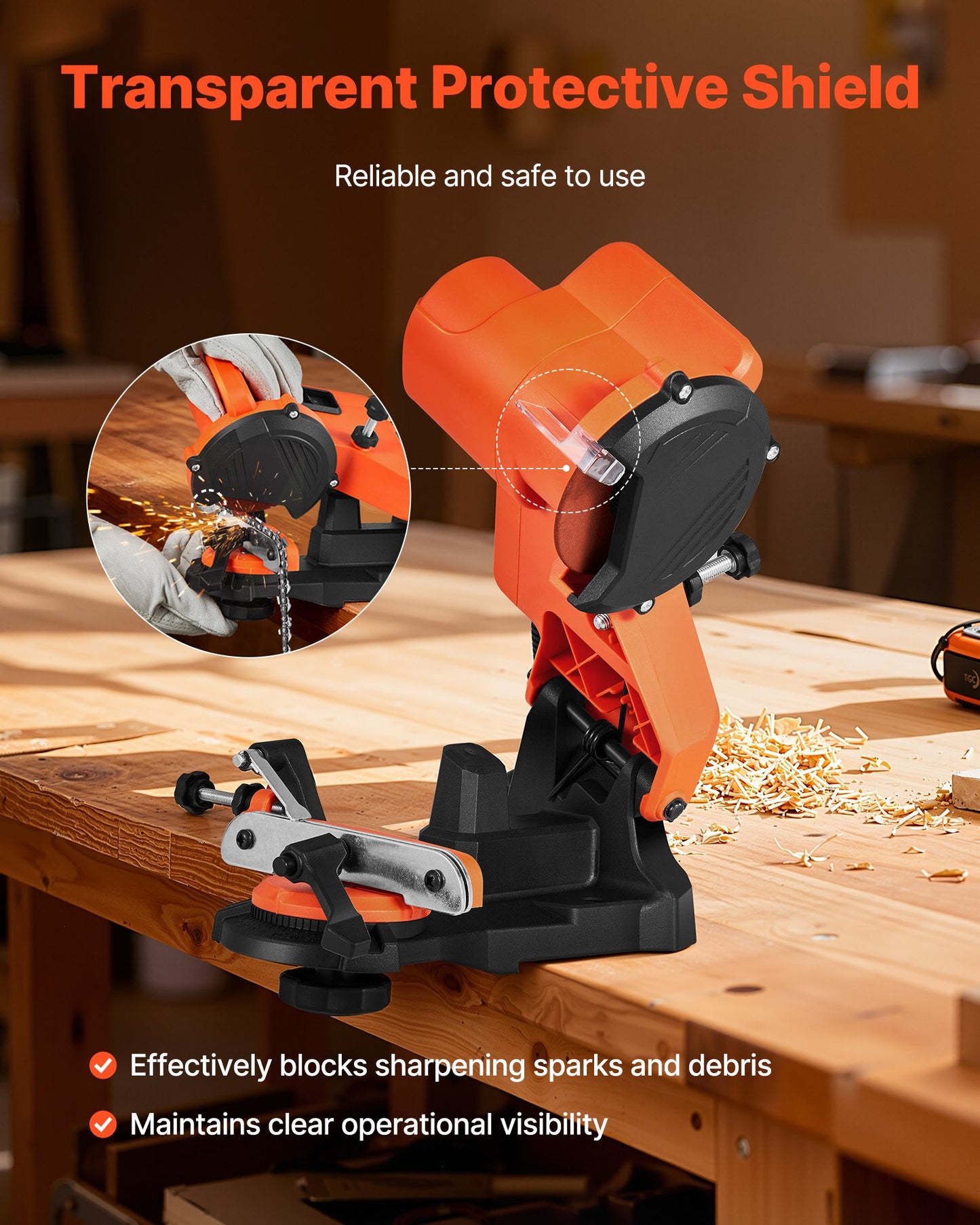 Electric Chainsaw Sharpener, 85W Bench Saw Chain Sharpener 5000RPM, Professional Chainsaw Sharpening Tool with 2 Grinding Wheels for Woodworking, Logging, Gardening