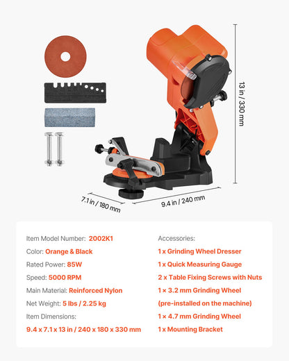 Electric Chainsaw Sharpener, 85W Bench Saw Chain Sharpener 5000RPM, Professional Chainsaw Sharpening Tool with 2 Grinding Wheels for Woodworking, Logging, Gardening
