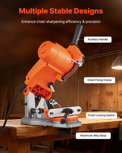 Electric Chainsaw Sharpener, 85W Bench Saw Chain Sharpener 5000RPM, Professional Chainsaw Sharpening Tool with 2 Grinding Wheels & LED Light for Woodworking, Logging, Gardening