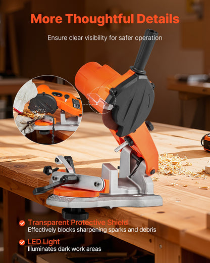 Electric Chainsaw Sharpener, 85W Bench Saw Chain Sharpener 5000RPM, Professional Chainsaw Sharpening Tool with 2 Grinding Wheels & LED Light for Woodworking, Logging, Gardening