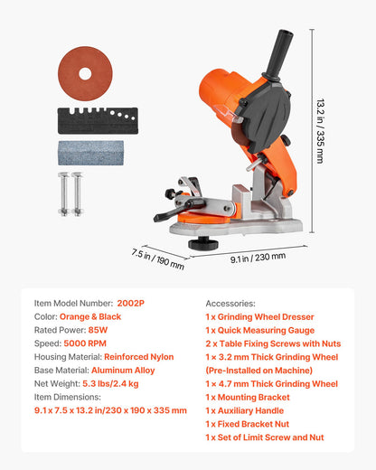 Electric Chainsaw Sharpener, 85W Bench Saw Chain Sharpener 5000RPM, Professional Chainsaw Sharpening Tool with 2 Grinding Wheels & LED Light for Woodworking, Logging, Gardening