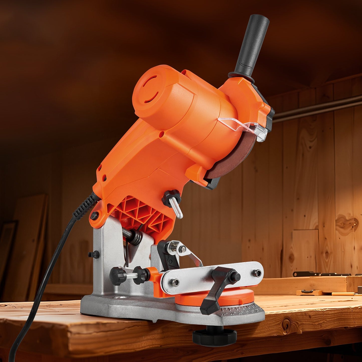 Electric Chainsaw Sharpener, 85W Bench Saw Chain Sharpener 5000RPM, Professional Chainsaw Sharpening Tool with 2 Grinding Wheels & LED Light for Woodworking, Logging, Gardening