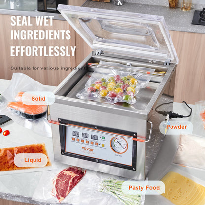 Chamber Vacuum Sealer, 320W sealing power, vacuum packaging machine for wet food, meat, marinades and more, compact size with 12.6" sealing length, applied in home kitchen and commercial use