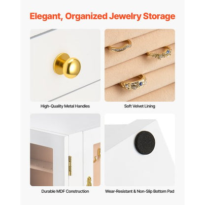 Smyckeskrin 360° Roterande Smyckeförvaring med 5 Rymliga Lådor Vit