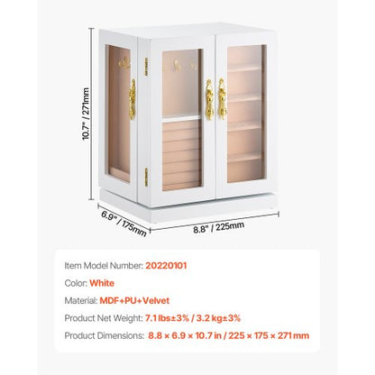 Smyckeskrin 360° Roterande Smyckeförvaring med 5 Rymliga Lådor Vit