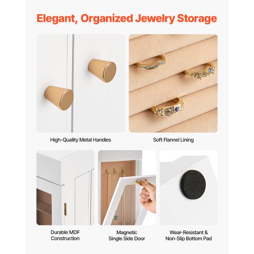 Schmuckschatulle, 360° drehbar, Schmuckschatulle mit 4 Halskettenhaken, Weiß